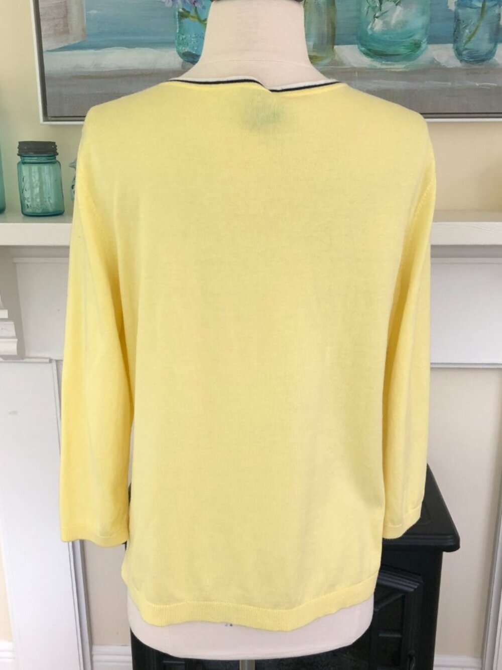 Vintage Buttery Soft Yellow Cardigan 3/4 Sleeve Cotton Blend Large 90s Preppy - Picture 6 of 9